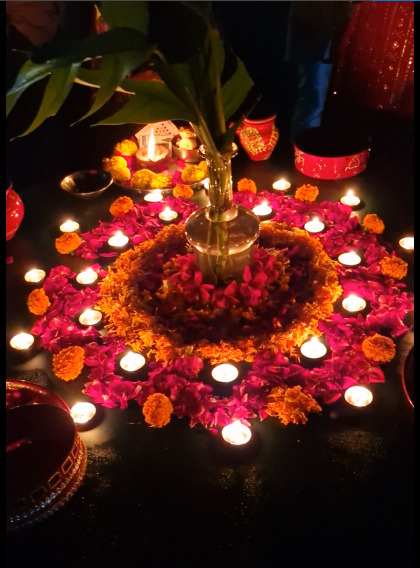 Couple performing Karwa Chauth rituals