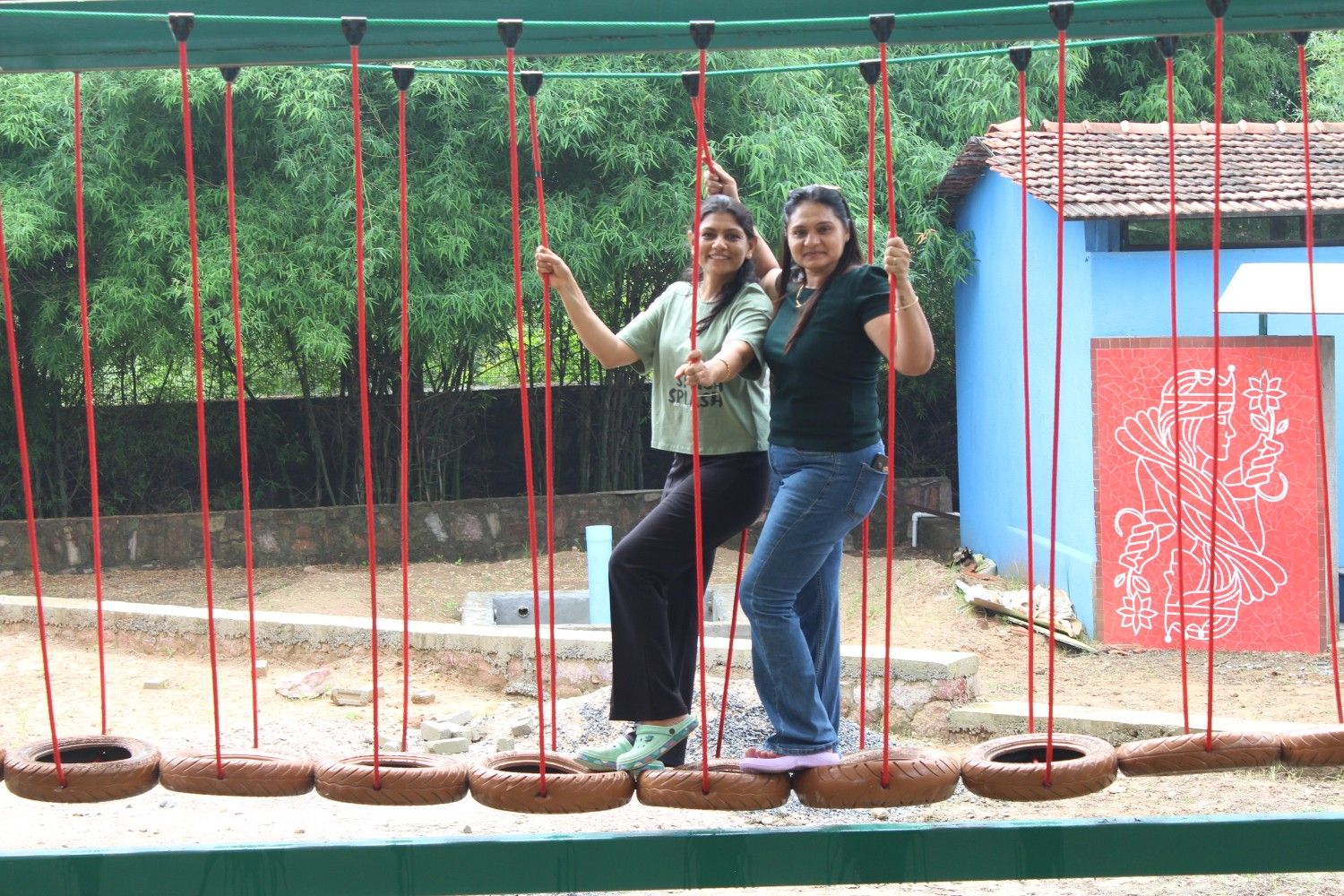 Outdoor tyre bridge fun