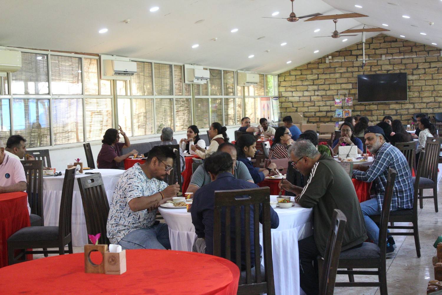 Wide shot of group dining hall