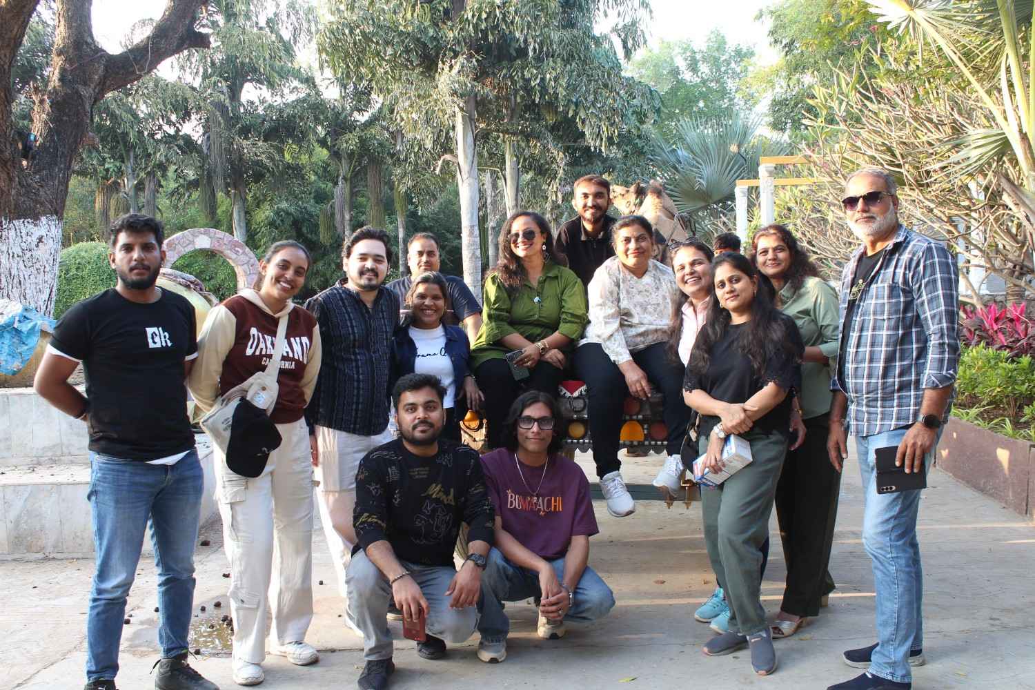 Fun group photo on vintage tractor