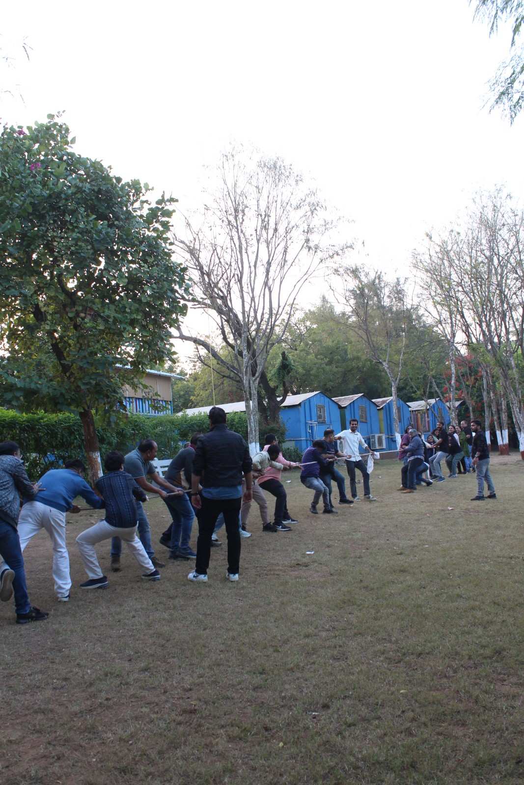 Wide shot of tug of war competition